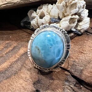 Artisan NWT Bali Thailand Larimar Sterling Silver Ring Oval Large Dome Blue